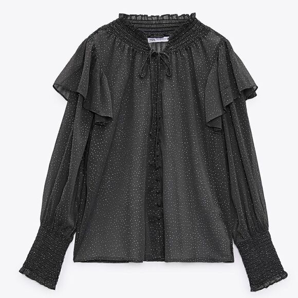 ZARA SPARKLY SEMI-SHEER METALLIC DOT BLOUSE - Picture 5 of 8